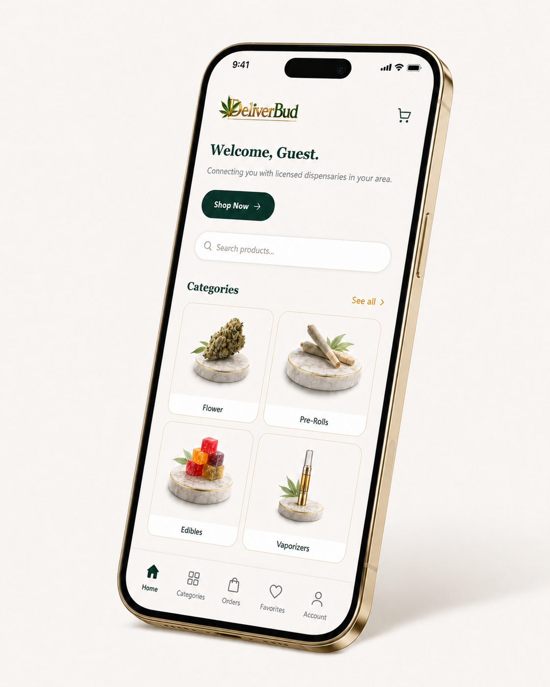 The DeliverBud customer app shown on a phone